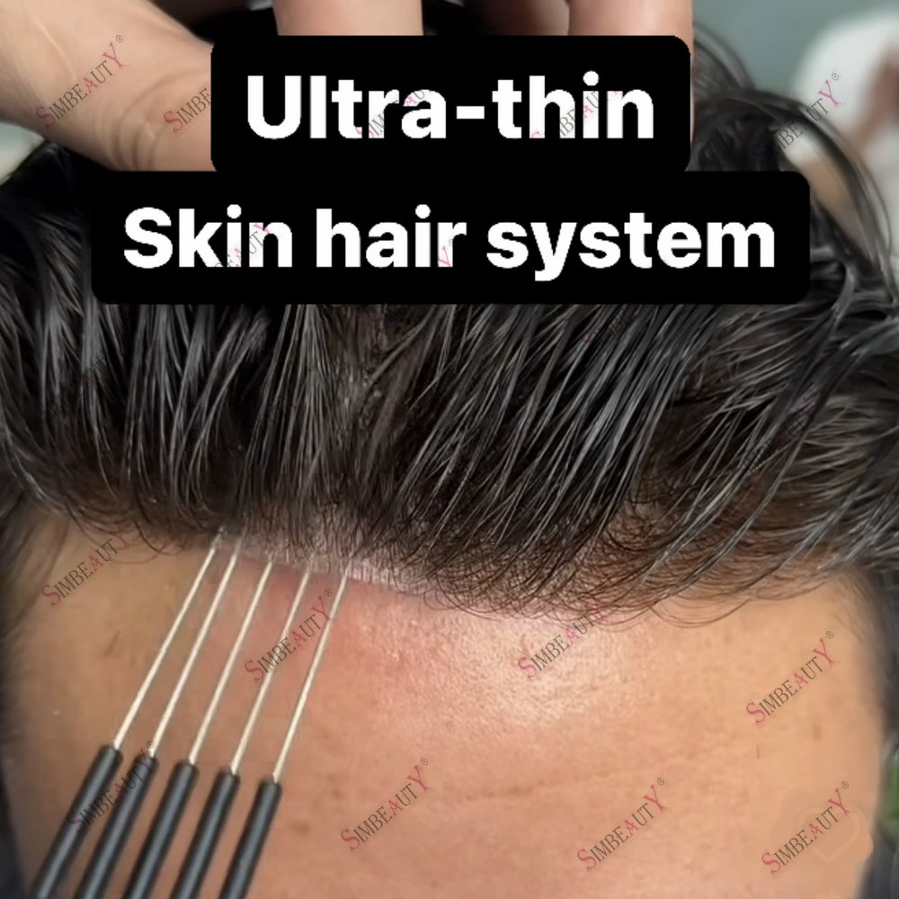 0,02 mm ultradünne Haut, Einweg-Toupet für Männer mit natürlichem Haaransatz, 100 % Echthaar, Prothese-Ersatzsystem, Einheiten, Haarteile, 8 x 10 cm