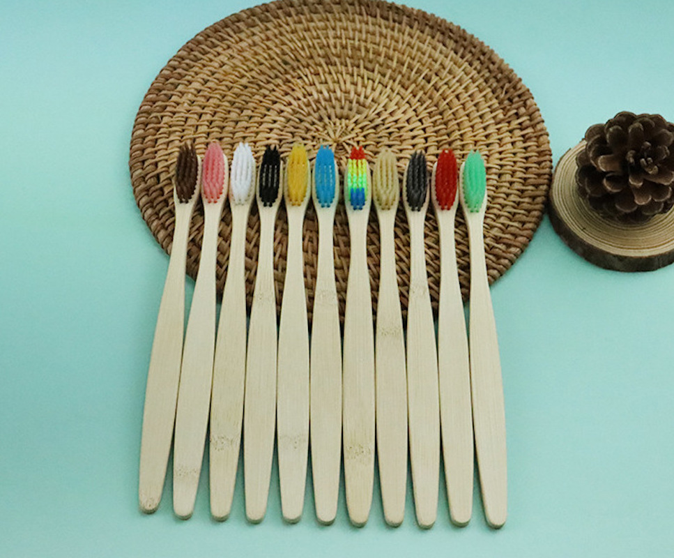 ナチュラルカラフルな歯ブラシエコソフト毛竹歯ブラシ竹炭ビーガン歯歯科口腔ケアプラスチックフリー 10 個