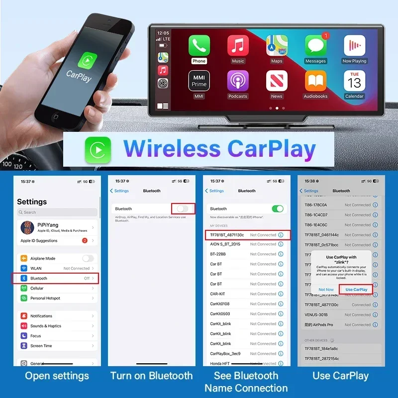 Srnubi 10.26 "Dash Cam Camera Chiếu Hậu Carplay Android Tự Động 4K Đầu Ghi Hình Đồng Hồ Định Vị GPS Ghi Bảng Điều Khiển Hai Ống Kính 24H Công Viên