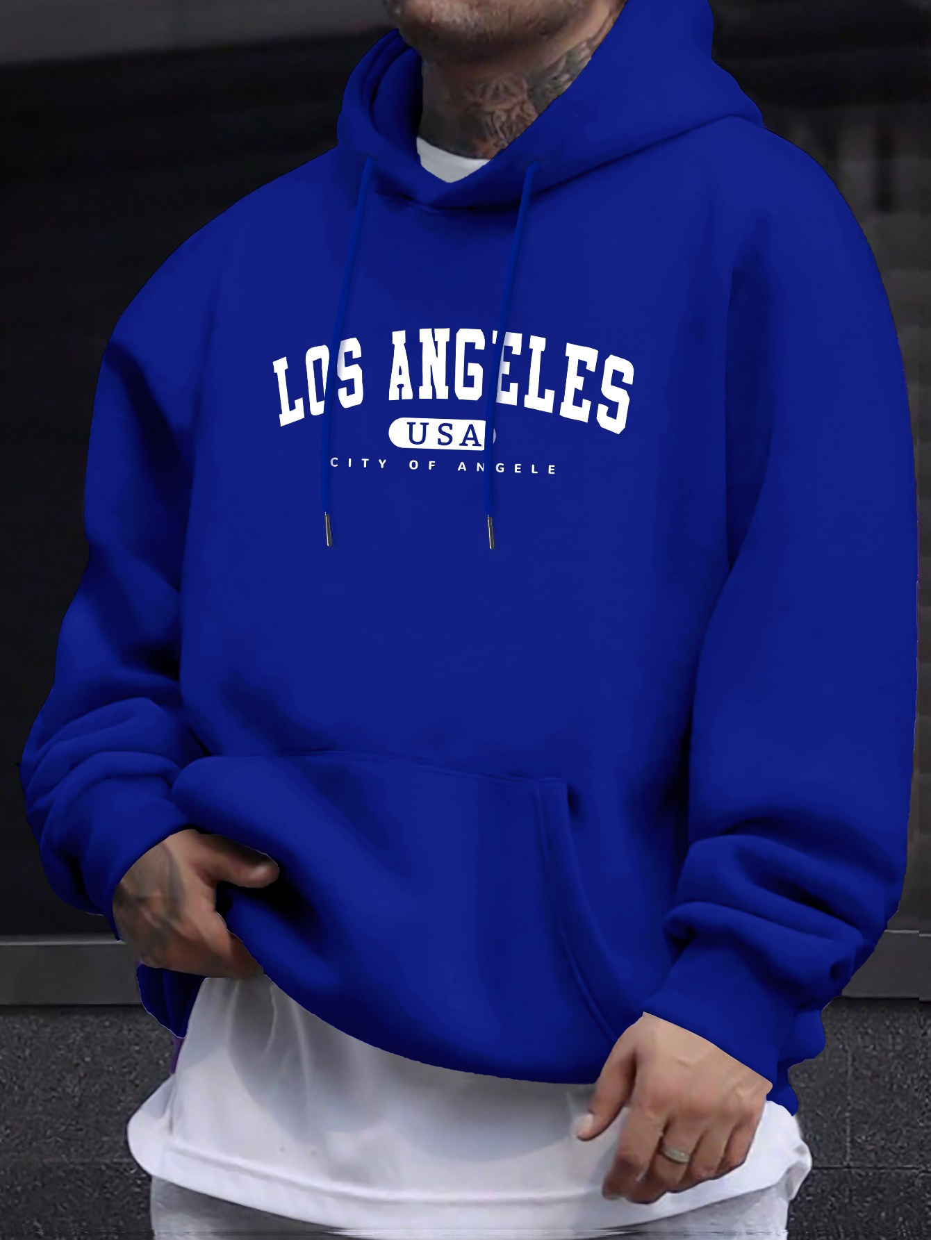 Los Angeles Usa Print Men_s manga comprida com cordão estampado moletons camiseta de algodão para homens casual outono inverno