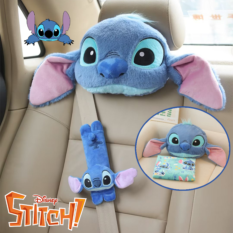 Housse de ceinture de sécurité Disney Stitch, coussin, oreiller, dessin animé, protection d'épaule, peluche douce, décoration intérieure de voiture