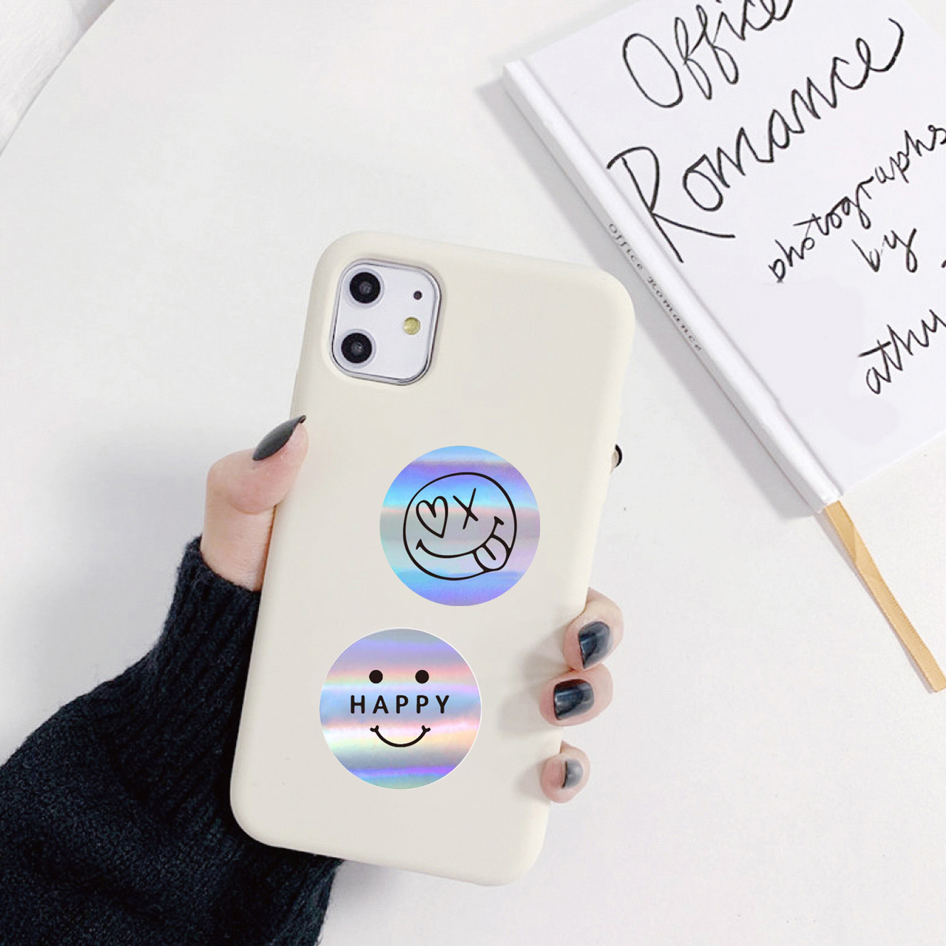 500 ピース/ロール Happy Yeah Funning Expression レーザーステッカー 2.5 センチメートル/1.0 インチ DlY 装飾ギフト、ノートブック、ケトル、電話、シールラベル