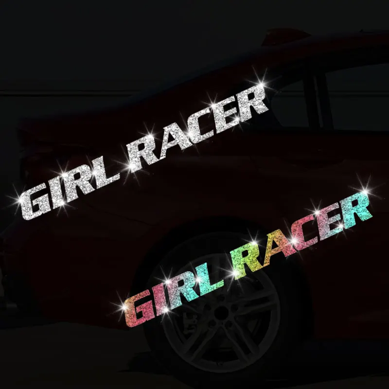 1PC Imitation Diamant Glitter GIRL RACER Motorrad Aufkleber Wasserdicht für Helm Roller Kraftstoff Tank Seite Panels Vinyl Aufkleber