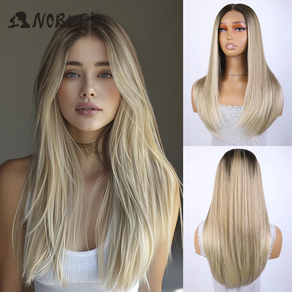 Peluca con malla frontal sintética Noble, pelo liso para bebé, pelucas Bob de encaje 13x4, peluca de encaje sintético, peluca rubia de 22 pulgadas para mujer