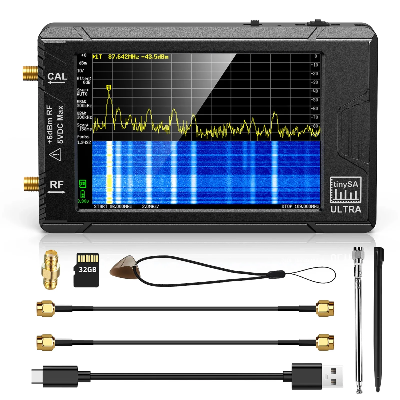 Spectrum Analyzer TinySA ULTRA With 4" Display 100kHz to 5.3GHz with 32GB Card Version V0.4.5.1
