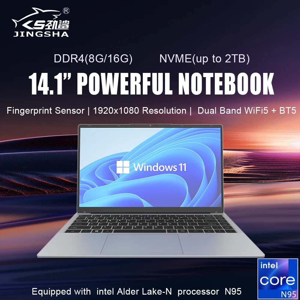 Jingsha 14.1 "portátil ultrafino 32gb ram 2tb ssd intel n95 notebook gamer 1920*1080 display escritório estudo computador windows 11