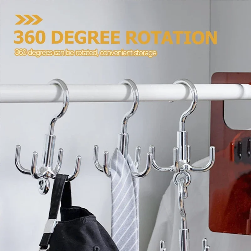 1/2 stücke Multifunktionale Rotierenden Kleidung Haken Schlag Kostenloser 4 Krallen Rotation Kleiderbügel Gürtel Organizer Schal Lagerung Rack Kleiderschrank