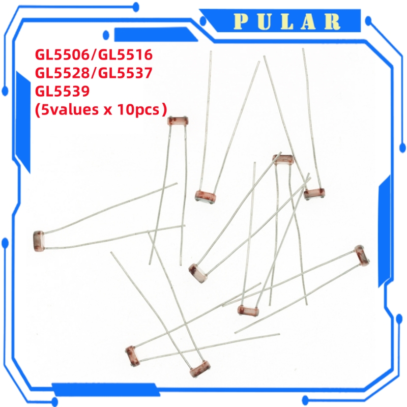 50 Uds foto resistencia sensible a la luz GL5506 GL5516 GL5528 GL5537 GL5539 Kit de fotorresistencia resistencia fotoconductora