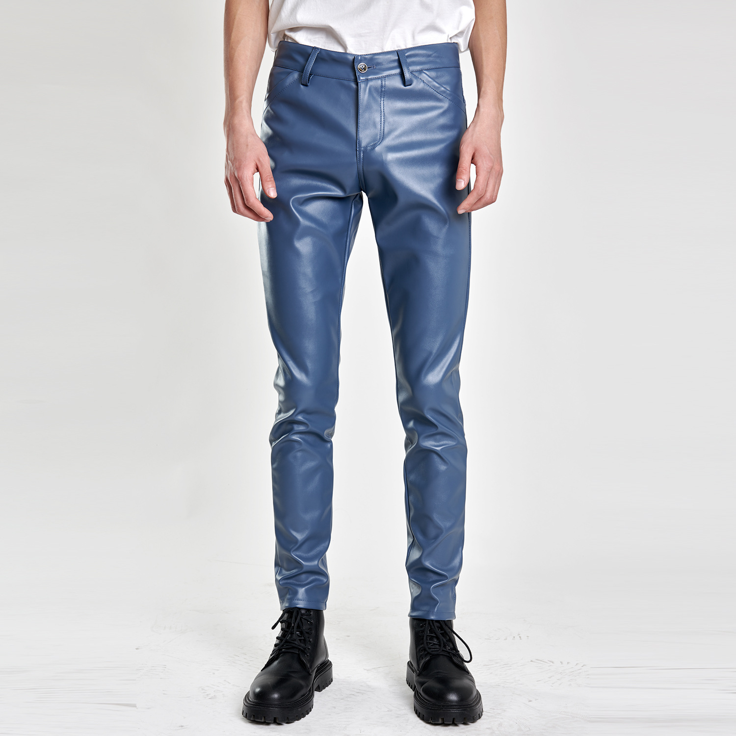 Мужские байкерские кожаные брюки, красные, синие, черные, серые