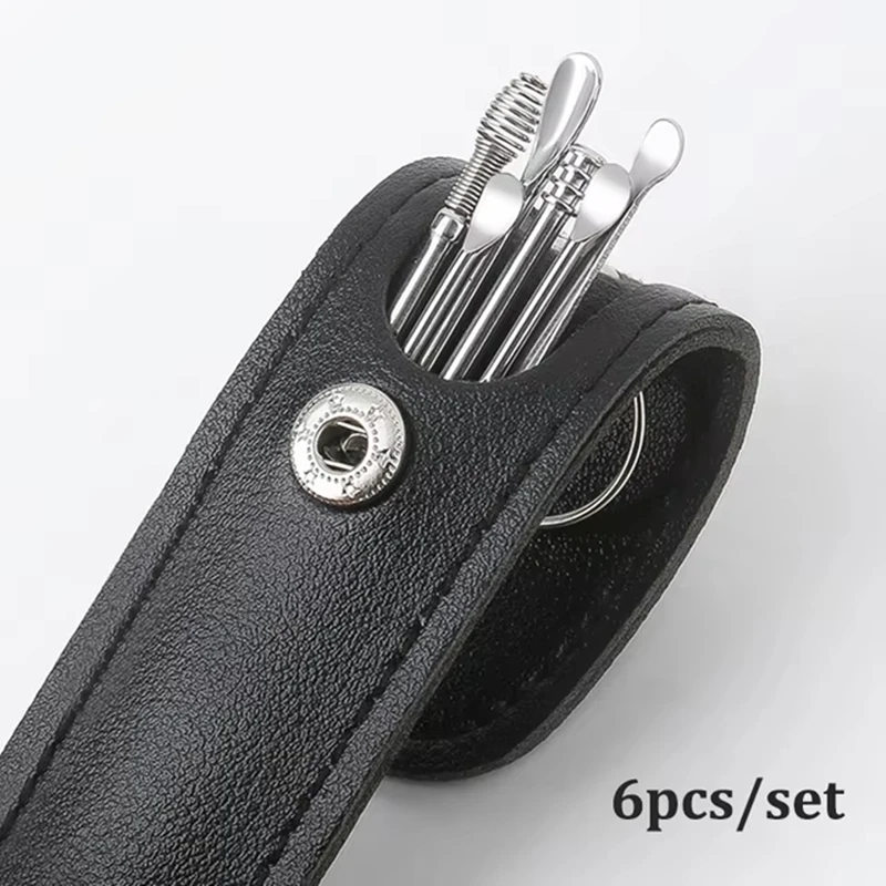 6 pçs limpador de ouvido coletores de cera earpick removedor de cera curette kit de limpeza de orelha colher de cera cuidados ferramenta de limpeza de orelha de aço inoxidável