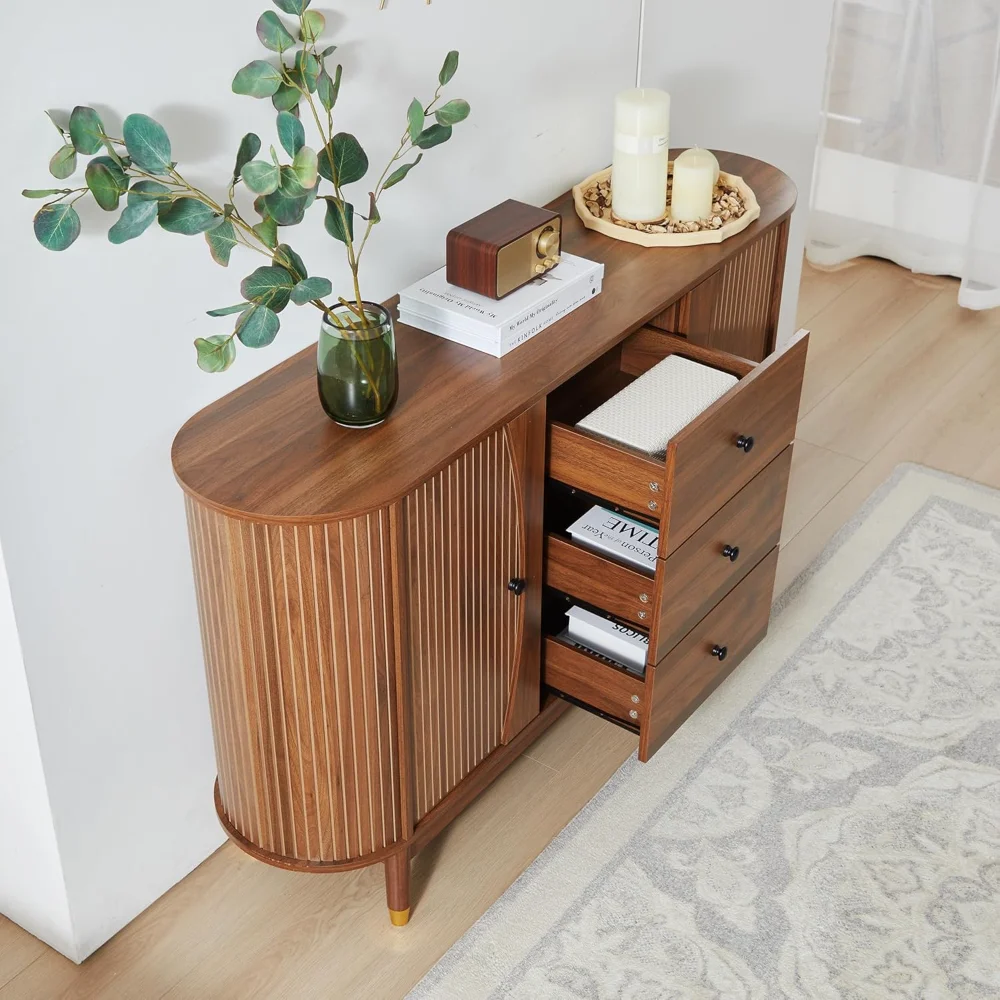 55inch bar Fluted Sideboard Buffet Cabinet with Storage,Oval Curved Edge Sideboard with Drawer, Buffet Cabinet for Diner, bar