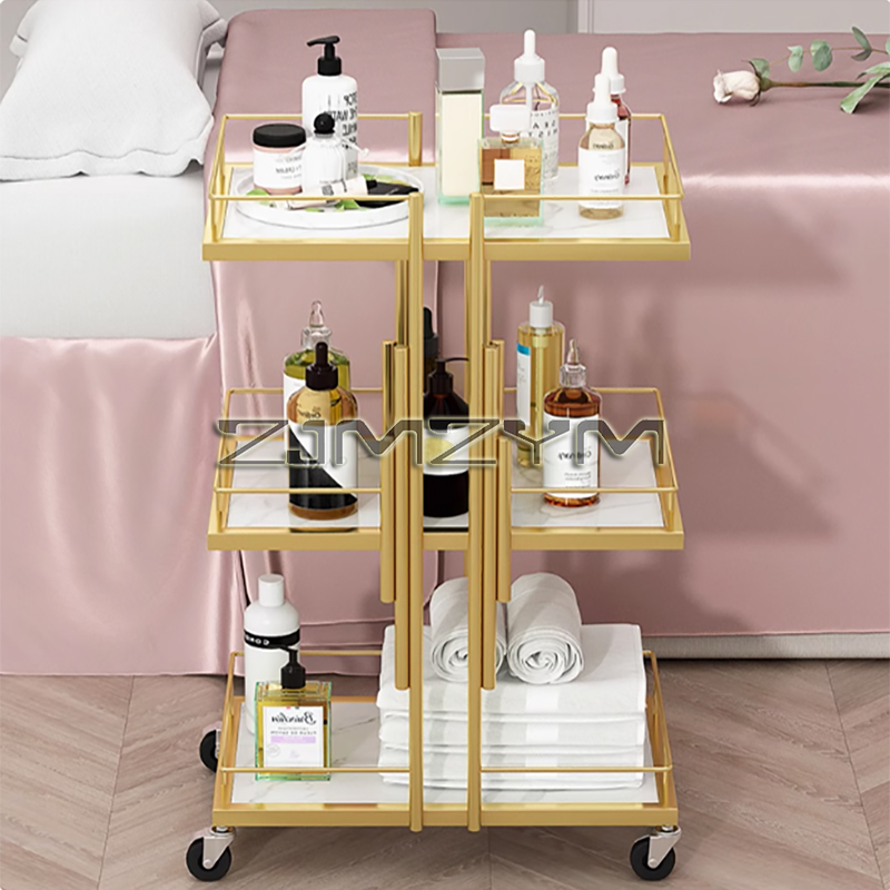 Professional Salon รถเข็น Salon เฟอร์นิเจอร์เล็บเครื่องมือมือถือรถเข็น Modern Commercial Multi-Layer Storage Beauty Cart