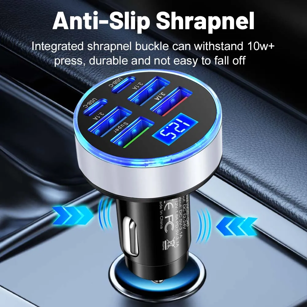 Cargador de coche de 100W, 6/10 puertos, carga rápida PD QC3.0, USB C, adaptador tipo C para iPhone, Xiaomi, Samsung, Huawe