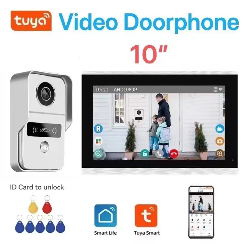 4-draads digitaal video-intercomsysteem 7 / 10,1 inch draadloze WIFI-monitor 1080P deurtelefooncamera video deurbelkaart Tuya ontgrendelen