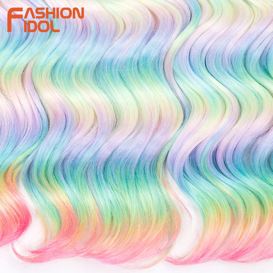 FASHION IDOL 16 Zoll 3 Stück tief gewelltes Twist-Häkelhaar, synthetisches lockiges Haar, Häkelzöpfe, Ombre-Regenbogen-Flechthaarverlängerung