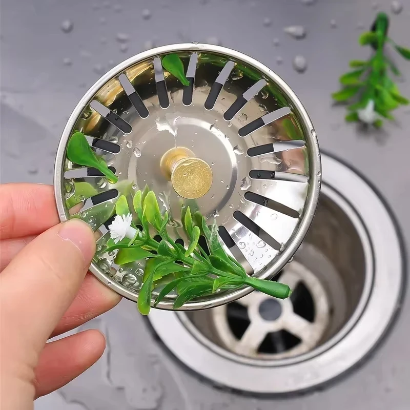 Pia da cozinha filtro de esgoto bacia dreno rolha de aço inoxidável pia resíduos plug filtro anti-entupimento dreno de chão acessórios de cozinha