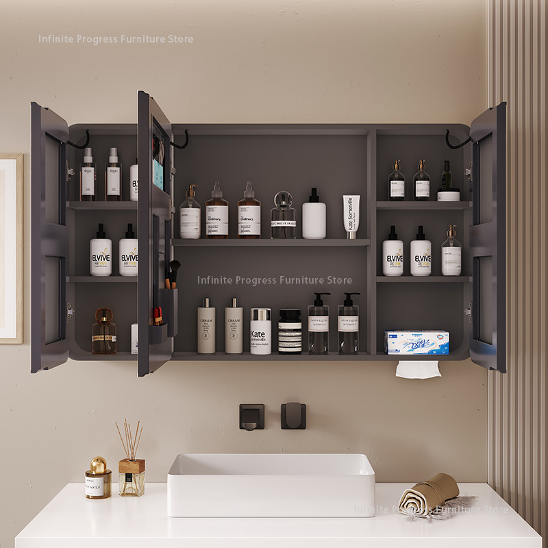 Arc-shaped Smart Bathroom Mirror Cabinet, Wall-mounted Bathroom Mirror Cabinet with Lighting, Smart Bathroom Mirror Cabinet
