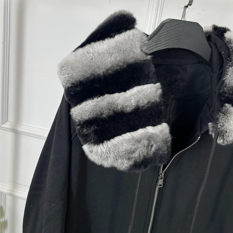 Abrigo de piel de conejo Real Rex para mujer, Sudadera con capucha informal, suéter de cachemira, chaqueta de moda, otoño e invierno, nuevo