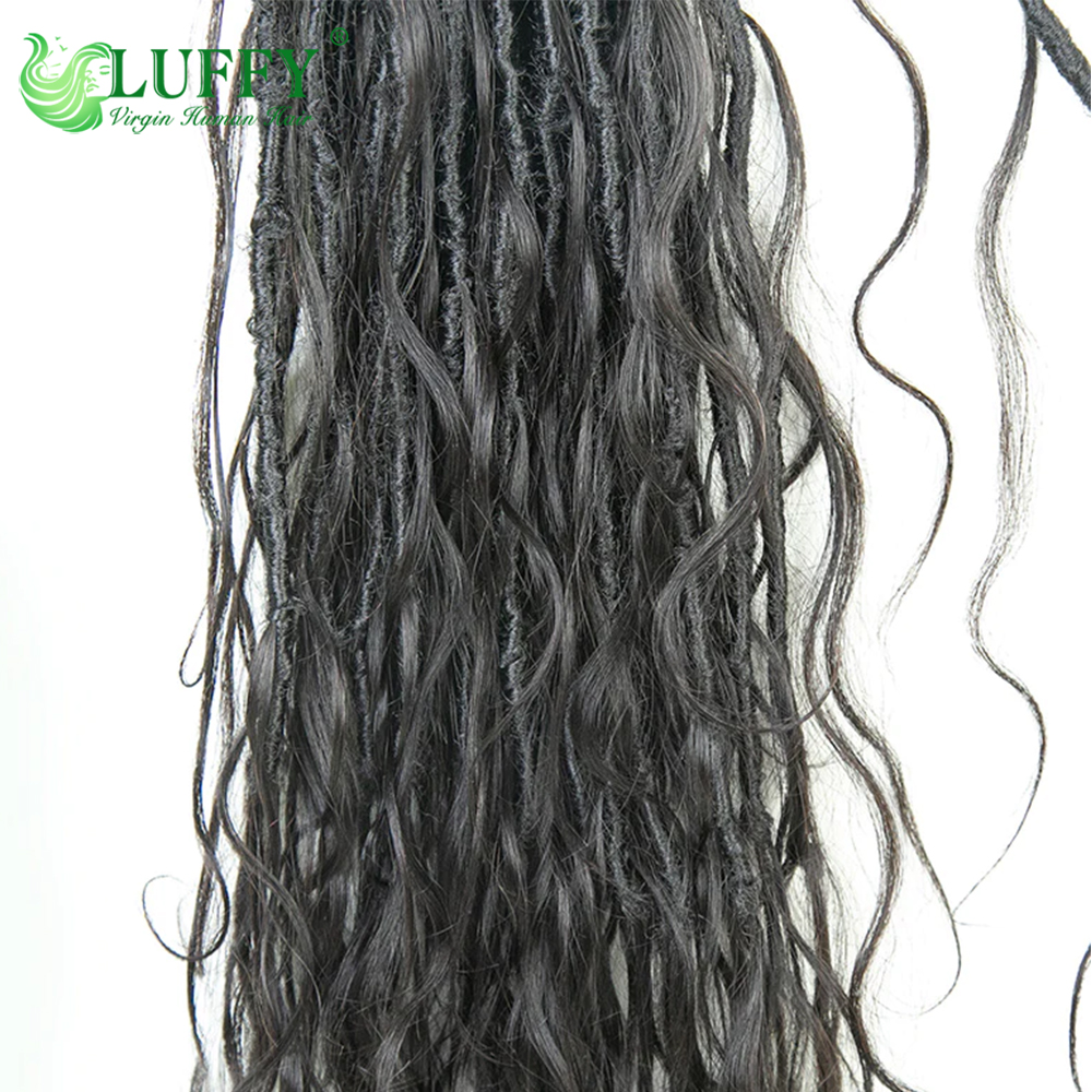 Crochet Locs Boho com cabelo humano, Ondulado Locs pré-looped, Trança sem nós, Body Wave, Full Ends, extensões