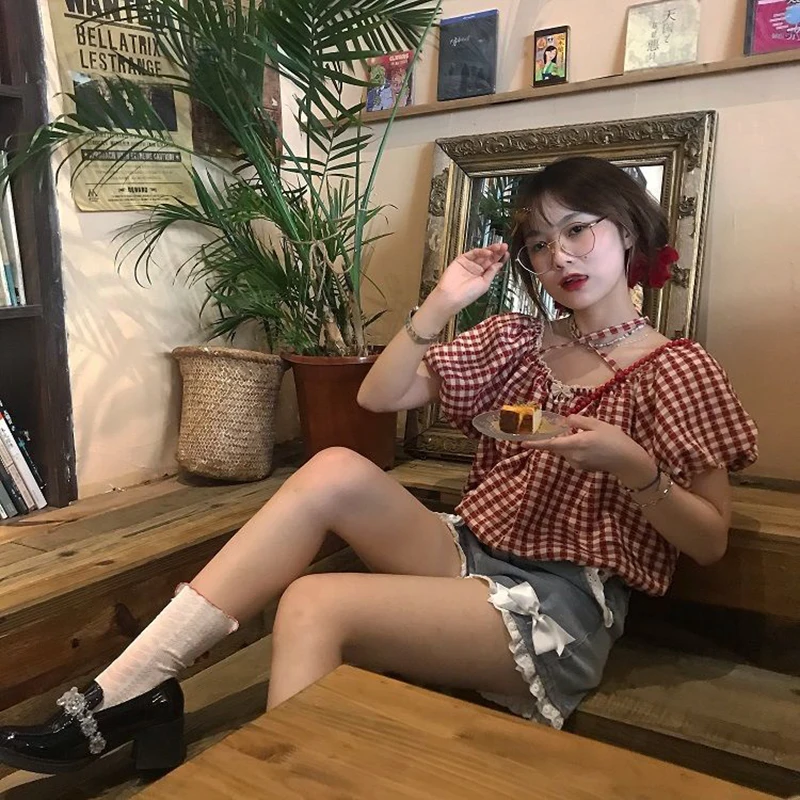 かわいい弓デニムショーツ女性日本レースパッチワークだぶだぶのジーンズショーツ夏 Y2K 原宿ハイウエストワイドレッグショートパンツ新