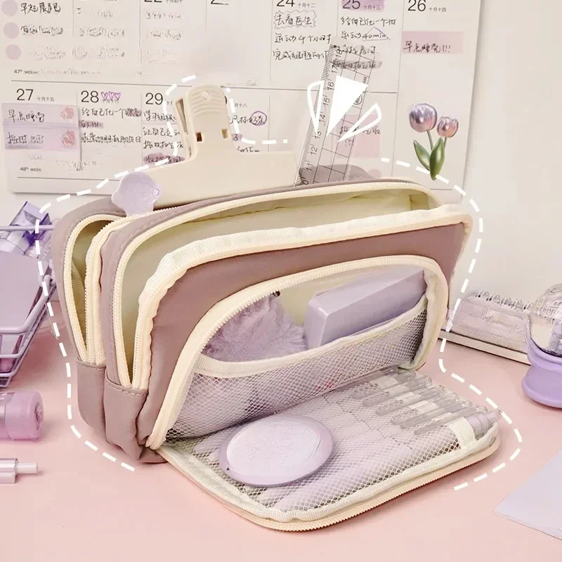 Mädchen Große Kapazität Ästhetische Bleistift Zurück-zu-schule Fällen Nette Schreibwaren Halter Tasche Zipper Bleistift Beutel Student Schule liefert