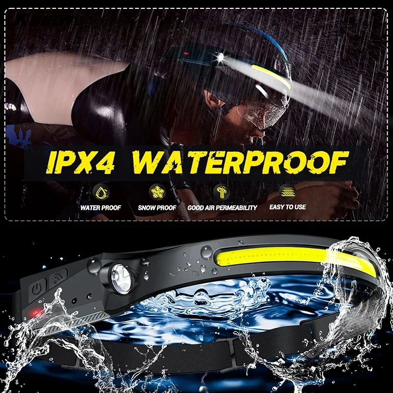 Lámpara de cabeza con Sensor, linterna de cabeza LED, linterna de cabeza recargable, batería integrada, 5 modos de iluminación, linterna para pesca y Camping