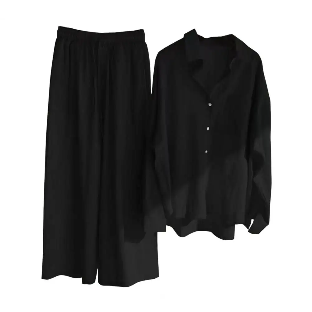Conjunto de 2 unidades de Tops y pantalones elegantes para mujer, conjunto de traje de Color sólido para mujer, conjunto de traje transpirable de cintura alta con cordón