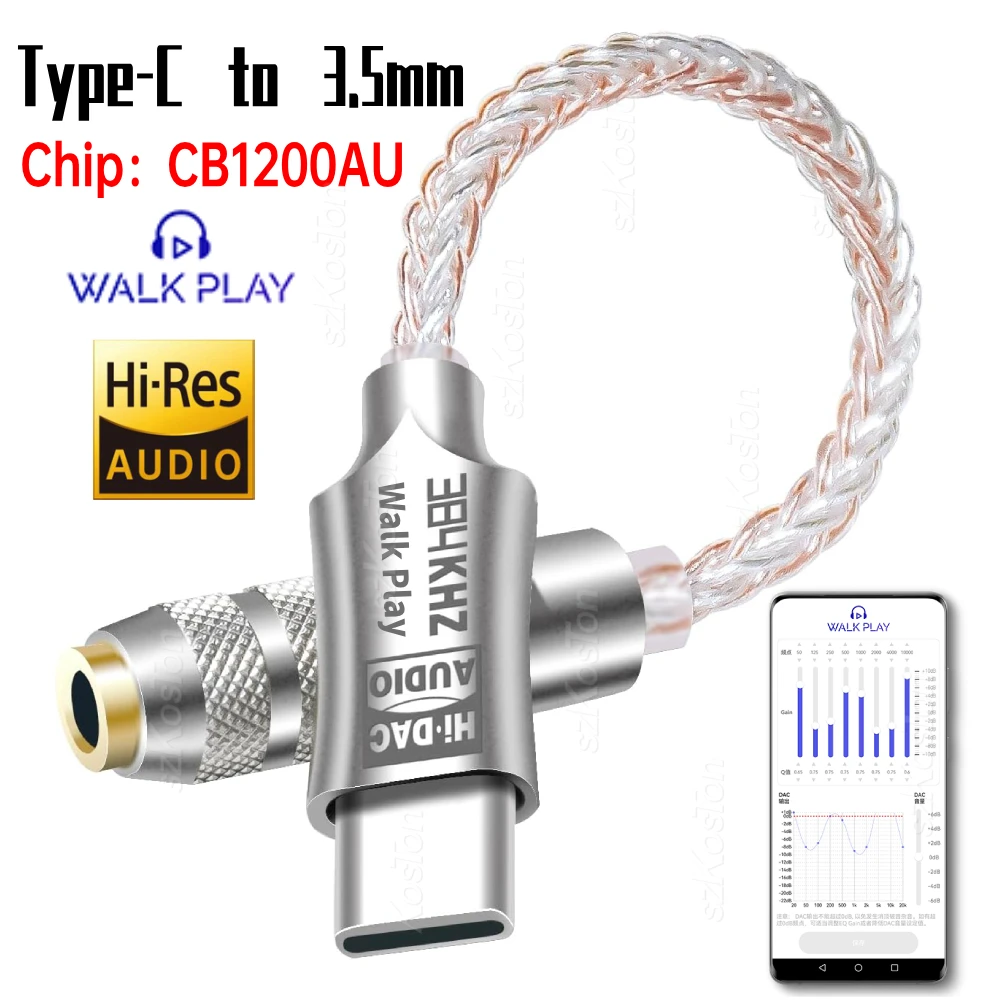 Interfaz de Audio tipo C a 3,5mm, amplificador de auriculares HiFi, decodificador de Audio IEM AMP, adaptador para teléfono inteligente, CB1200AU DAC