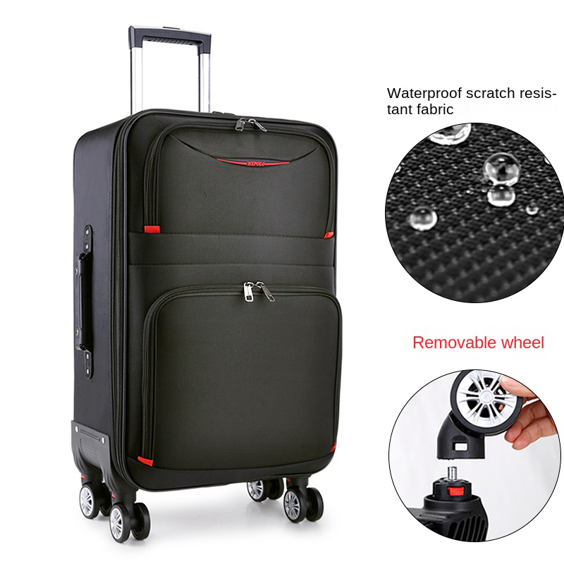 Equipaje negro de gran capacidad de 30 ", cubierta de carrito duradera impermeable, rueda giratoria desmontable de tela Oxford, maleta con contraseña de 20"