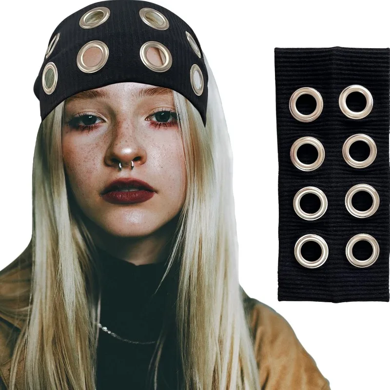 Punk Girl Hollowed Out Eyelets Wide Elastic Headband Stretchy Metal Rock Steampunk for Sports Headbands Hair Accessories