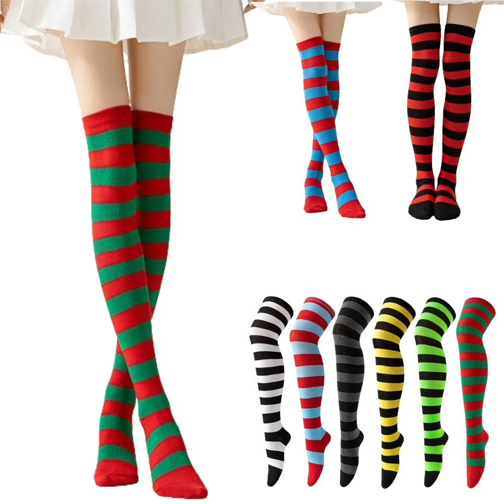 Striped Over Knee High Socks Women High Stocking Multi-color JK Casual Warm Soks Sexy Slim Long Soks Christmas Striped Hosiery #