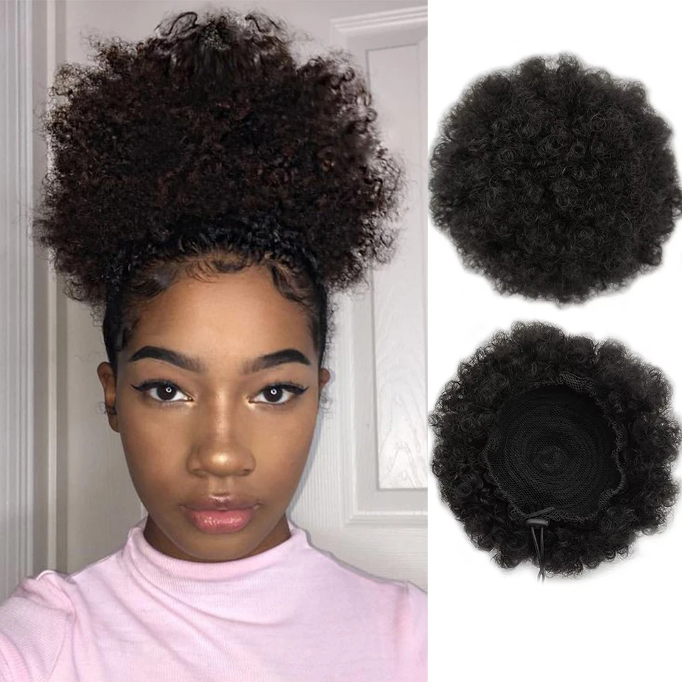 100% cabelo humano afro kinky puffs extensões de rabo de cavalo com cordão para mulheres negras 4 #   99J 30 Acessórios para cabelo afro encaracolado e crespo