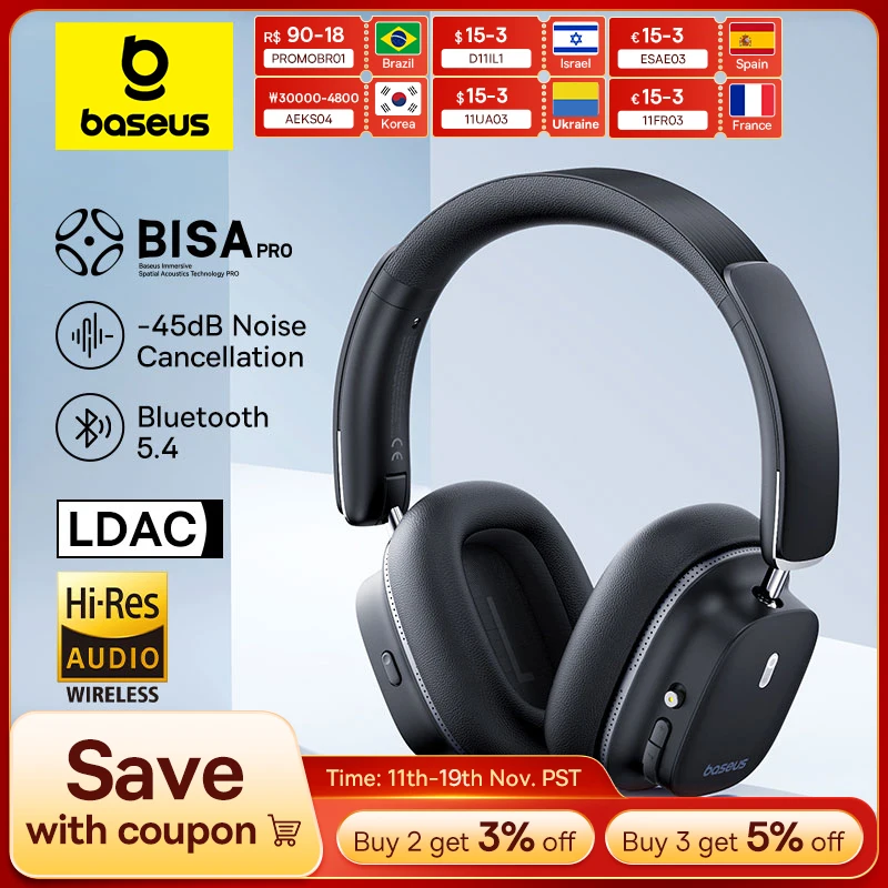 Bluetooth-наушники Baseus Bowie 30 Max с шумоподавлением 45 дБ, Hi-res LDAC, гарнитура-вкладыш, 3D пространственное аудио, беспроводные наушники
