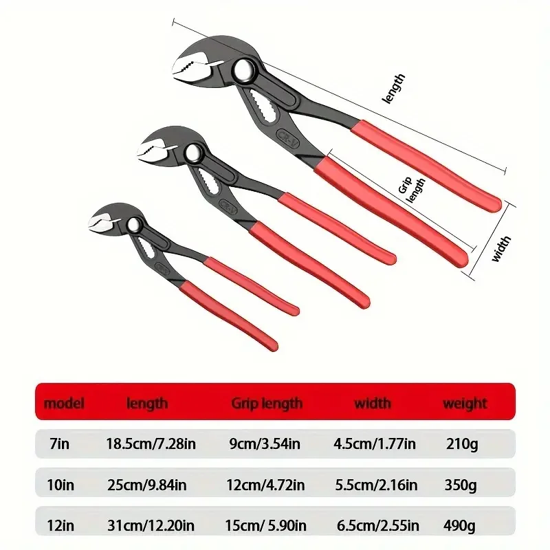 7"/10"/12" Large Opening Universal Wrench Multifunctional Adjustable Quick-Release Water Pipe Clamp Pliers Household Hand Tools