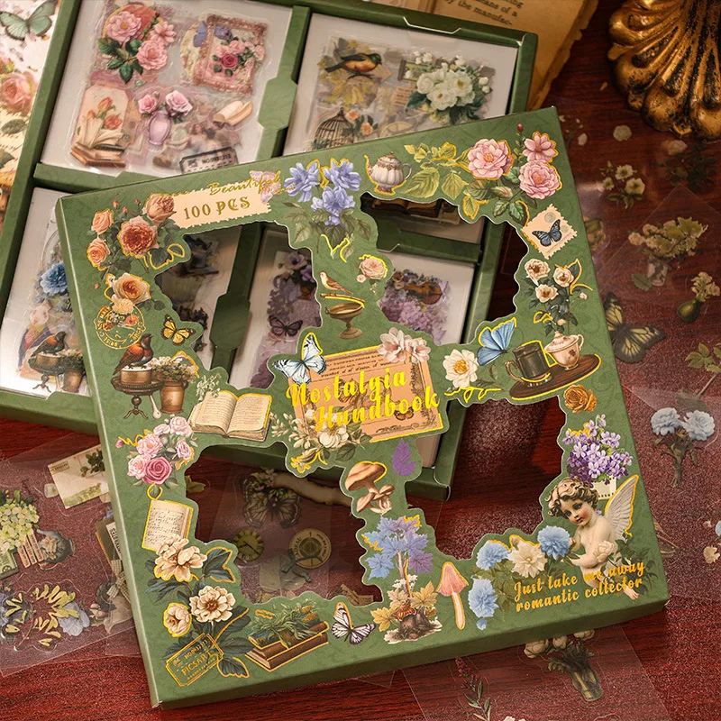 Journamm 100 ピース/パックヴィンテージ装飾ステッカーギフトボックスセット防水ペット DIY スクラップブッキングジャンクジャーナルアルバム美学文具