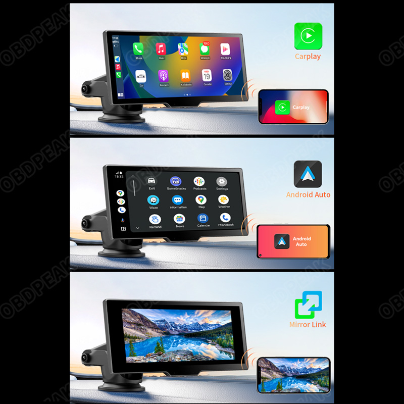 OBDPEAK T20 10,26 "cámara de salpicadero cámara de visión trasera Carplay y Android Auto reproductor inteligente navegación GPS coche DVR FM Monitor de espejo