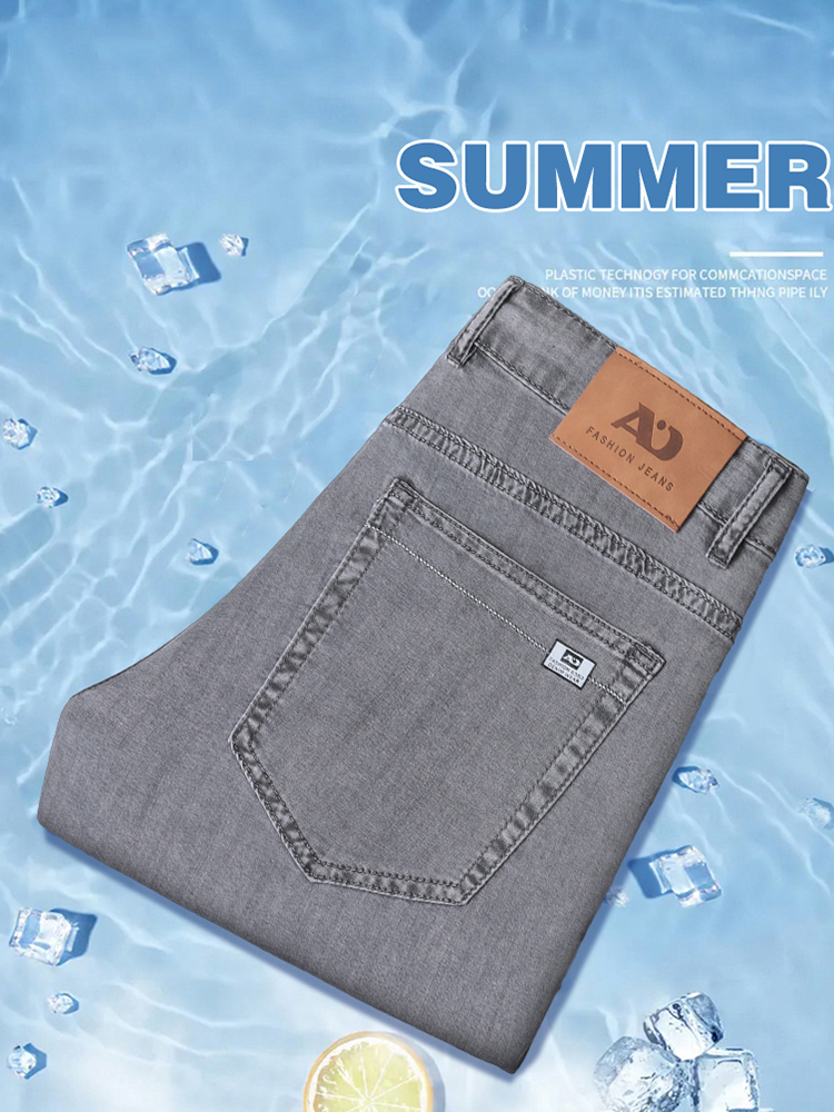 Été mince hommes jean droit ample Lyocell doux drapé affaires pantalon décontracté classique fumée gris marque glace soie pantalon
