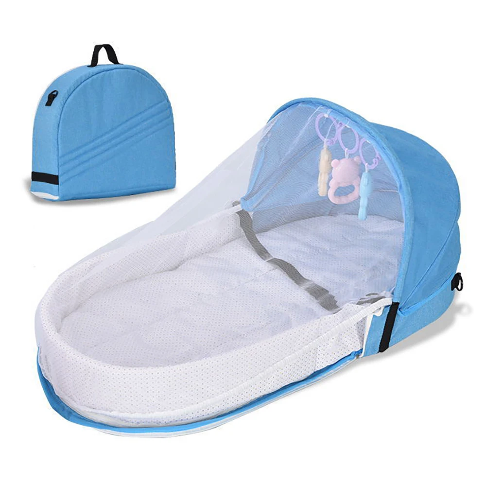 Berço de bebê dobrável portátil com mosquiteiro mochila de viagem cercadinho para recém-nascidos 2-12 meses cama de bebê multifuncional com brinquedos