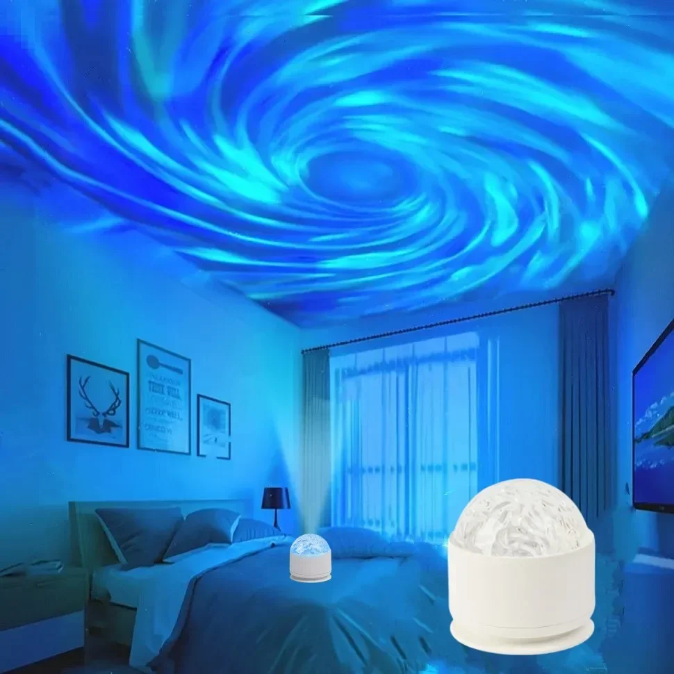 LED Projector Night Light Aurora Starry Sky Water Ripple Projector USB Rotated Nightlight Bedroom Living Room Decor Holiday Gift