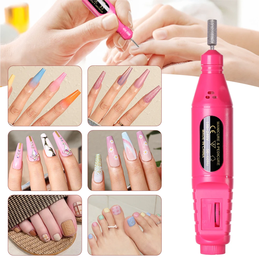 LINMANDA 6 In 1 เครื่องเจาะเล็บไฟฟ้าชุดลบขัดเล็บแบบพกพาเล็บแฟ้มเล็บเจาะอุปกรณ์ปากกาเครื่องมือเครื่อง
