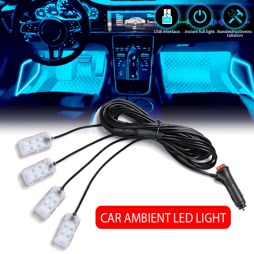 Luz de néon do carro pé luz led decoração interior backlight isqueiro usb atmosfera lâmpada acessórios decorativos automóveis