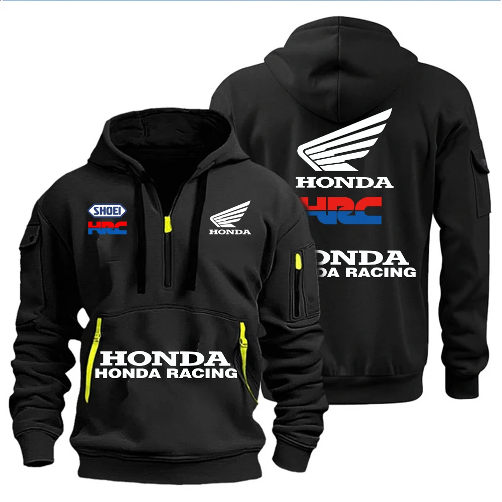 La ropa de hombre de otoño e invierno de Honda Racing presenta sudaderas con capucha con diseño de múltiples cremalleras, ropa deportiva informal y capucha holgada