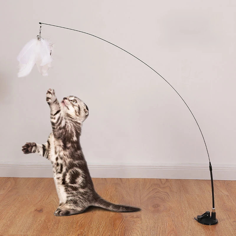 Juguete interactivo para gatos, palo para gatos manos libres, juguete para jugar a gatitos, varita de juguete con ventosa, varita para gatos con pájaros/plumas, suministros para mascotas