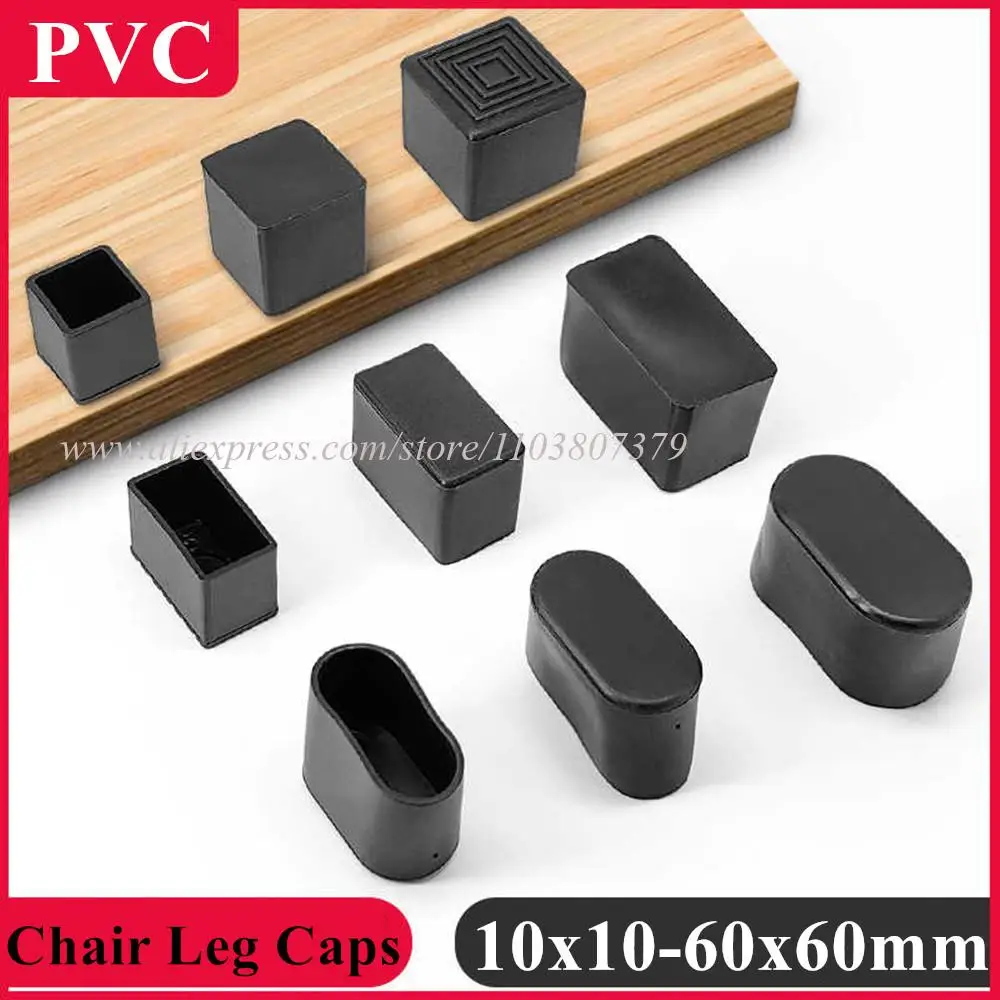 Furniture Tube End Covers Tips Non-slip Floor Protector Pads Pipe Plugs Square/Rectangle Black Chair Leg Caps Rubber Table Feet