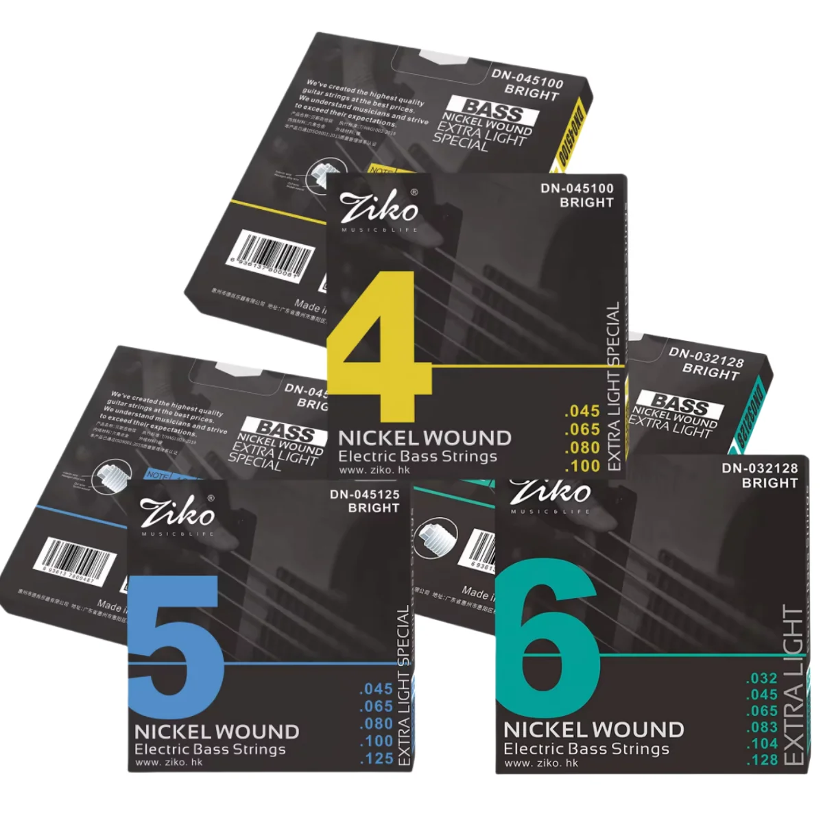 ZIKO Electric Bass Strings 4/5/6 String Bass/Hexagon Alloy Core and Nickel Wound/Electric Guitar Bass Instruments Accessories