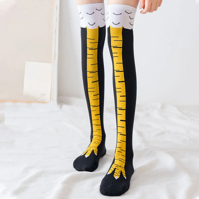 Masculino feminino engraçado 3d frango meias impressão dos desenhos animados cosplay alta flexibilidade coxa alta meia de algodão moda fina toe pés 2025