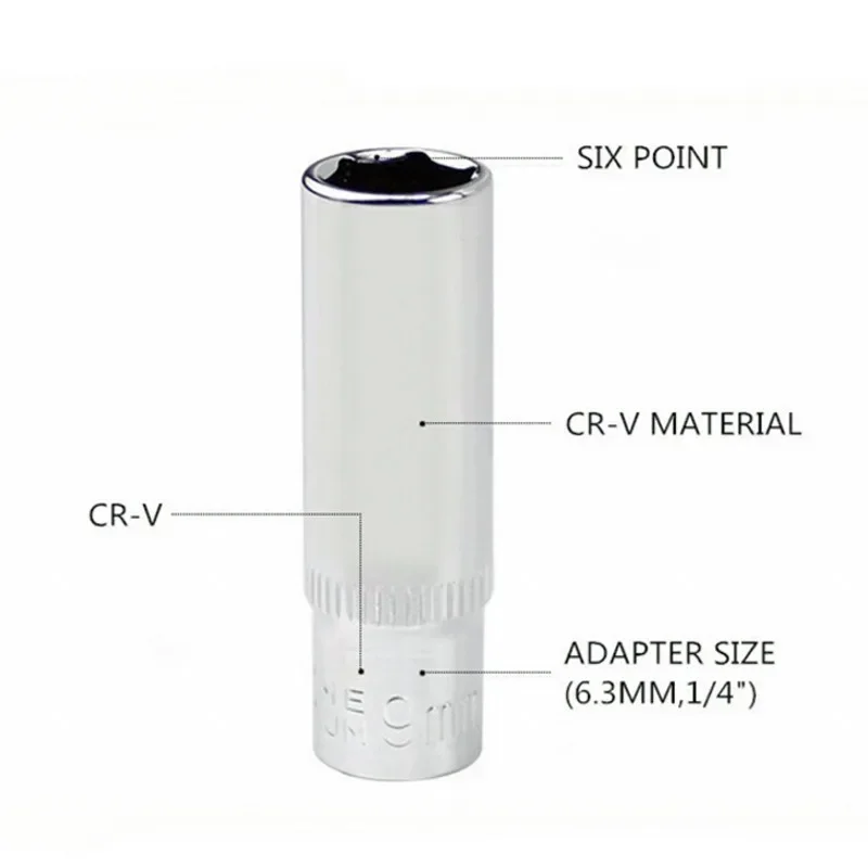 11pcs Metric Long Chrome Socket Set 1/4-Inch Drive 6-Point Deep Socket From 4 Mm To 14 Mm Professional Grade