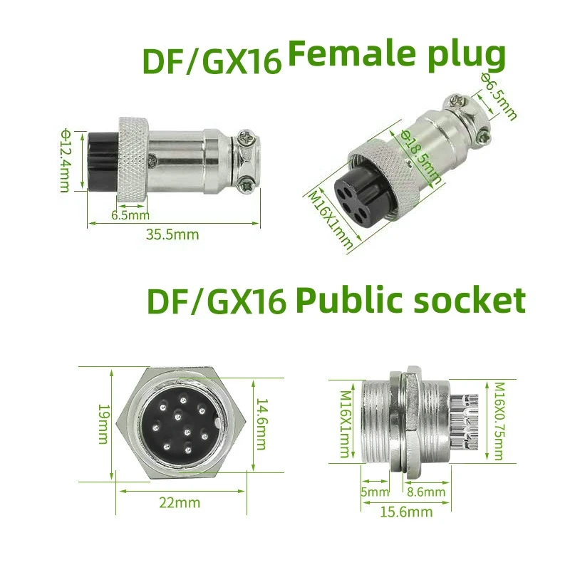 Conector circular GX16 2P 3P 4P 5P 6P 7P 8P 9P 10 pines enchufe y tuerca hexagonal de aviación, contactos chapados en plata carcasa PPS