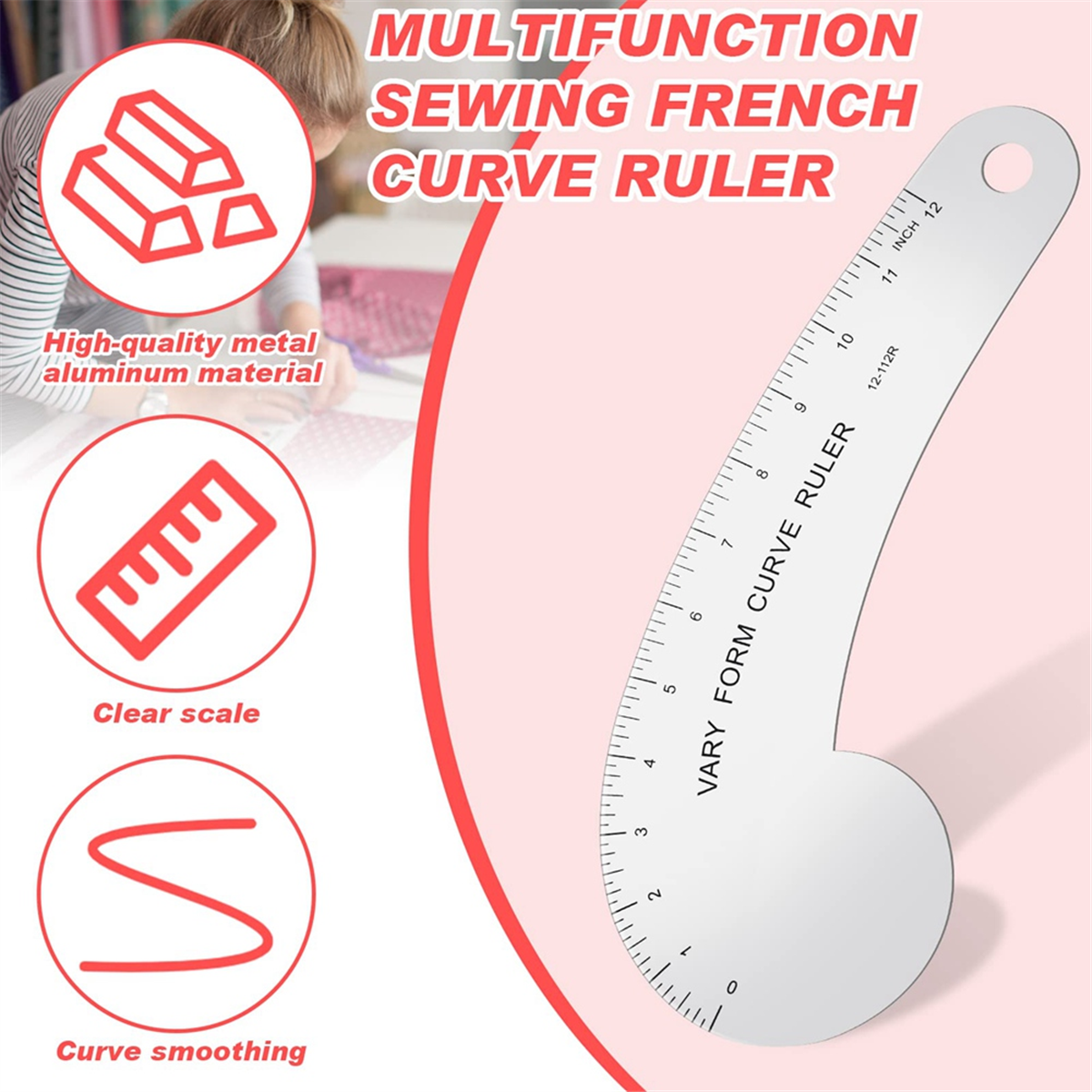 Vary Form Curve Ruler 12Inch Solid Metal French Curve Hip Curve Ruler for Measuring Sewing Design Making