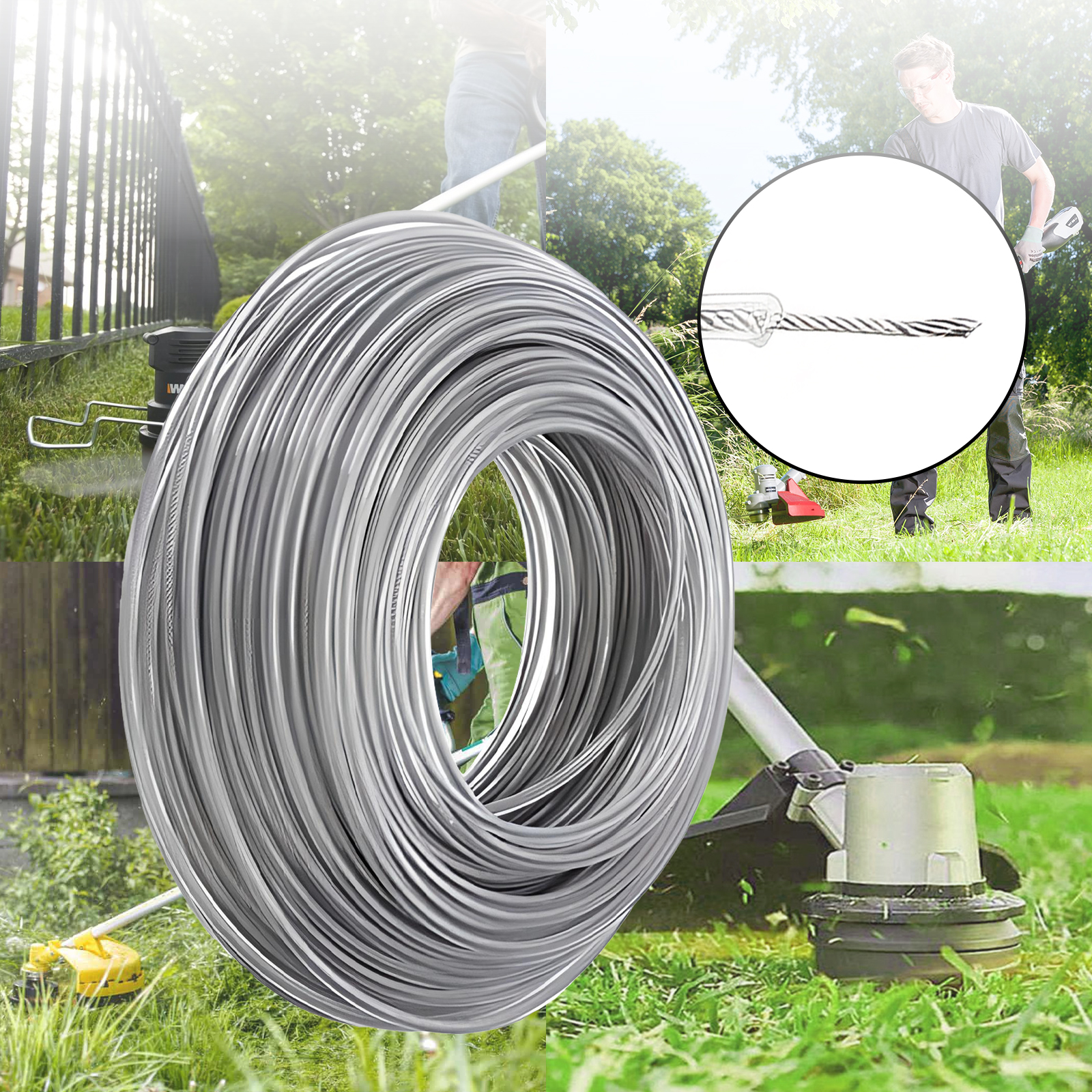 COSY 2.4 ~ 4mm * 15m Filo di Acciaio Nylon Tagliaerba Linea Decespugliatore Trimmer Corda Tosaerba Cavo Durevole Linea di Trimmer in Acciaio